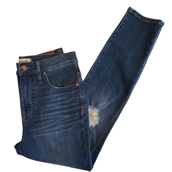 Madewell Denim - Madewell Cropped Jean Women 27 Blue Denim Skinny High Rise Stretch Distress Knee